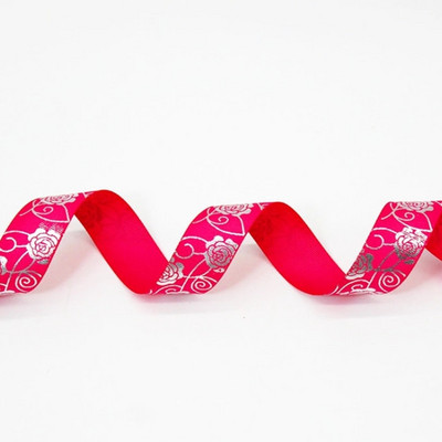 HL 5 jardi 25 mm kuum hõbedane Grosgrain riba roosi trükkimine DIY käsitsi valmistatud kinkekarp Juukseaksessuaarid materjal pakkimisrihm