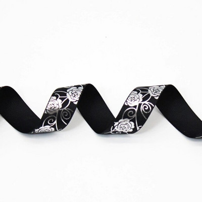 HL 5 jardi 25 mm kuum hõbedane Grosgrain riba roosi trükkimine DIY käsitsi valmistatud kinkekarp Juukseaksessuaarid materjal pakkimisrihm