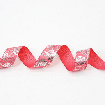 HL 5 jardi 25 mm kuum hõbedane Grosgrain riba roosi trükkimine DIY käsitsi valmistatud kinkekarp Juukseaksessuaarid materjal pakkimisrihm