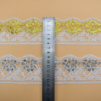 5 ярда злато сребро дантелена панделка лента 64 мм ширина облекло бижута аксесоари облекло бяла дантелена гарнитура плат шиене декорация