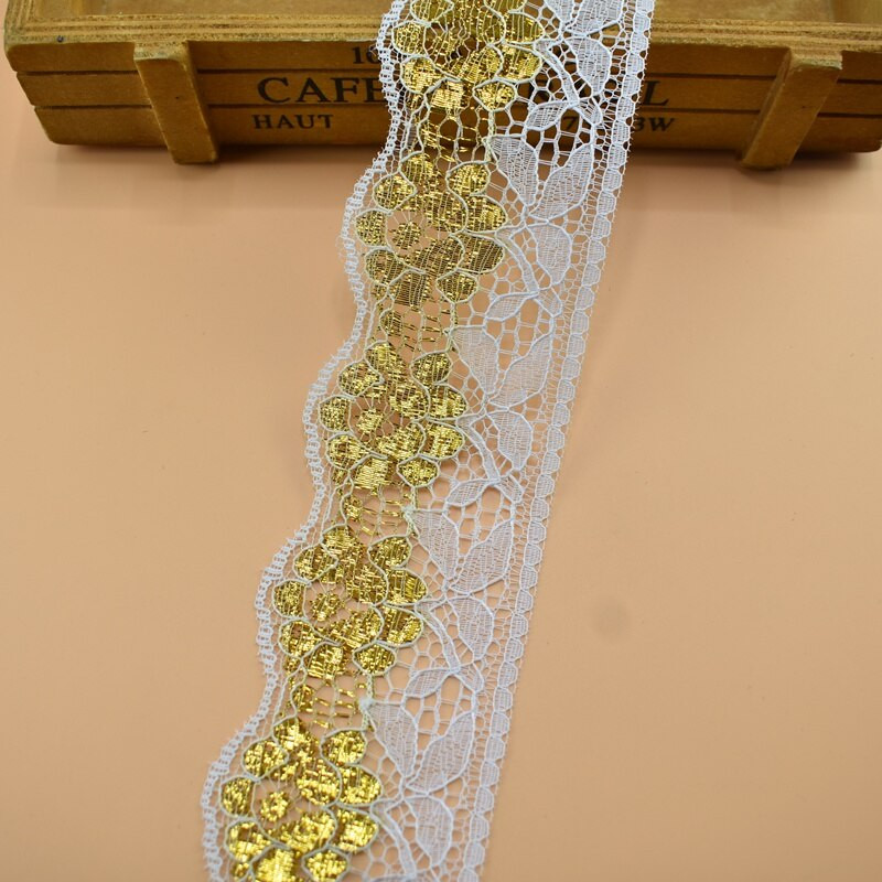 5 metri, auriu, argintiu, bandă de dantelă, 64 mm lățime, accesorii pentru bijuterii, îmbrăcăminte, dantelă albă, țesătură, decorare pentru cusut