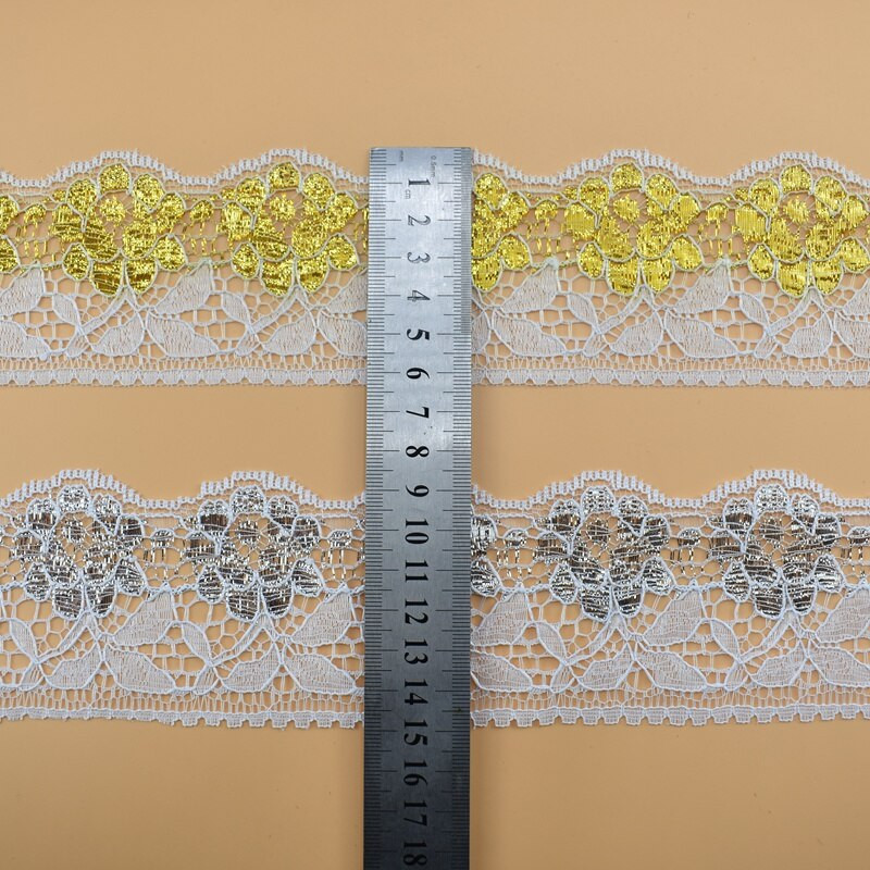 5 metri, auriu, argintiu, bandă de dantelă, 64 mm lățime, accesorii pentru bijuterii, îmbrăcăminte, dantelă albă, țesătură, decorare pentru cusut