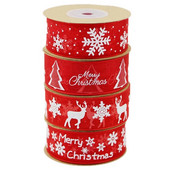 (10 μέτρα/ρολό) 25mm Πλάτος Κόκκινη Οργάντζα Χριστουγεννιάτικη Εκτύπωση Snowflake Elk Κορδέλα Συσκευασία δώρου Χειροποίητες DIY Διακοσμητικές Κορδέλες