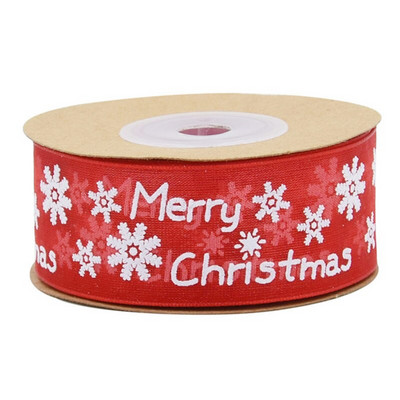 (10 μέτρα/ρολό) 25mm Πλάτος Κόκκινη Οργάντζα Χριστουγεννιάτικη Εκτύπωση Snowflake Elk Κορδέλα Συσκευασία δώρου Χειροποίητες DIY Διακοσμητικές Κορδέλες