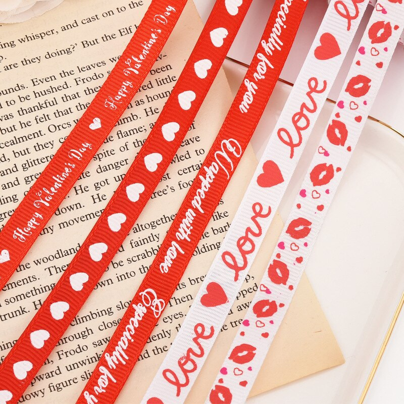 10Y/Rola Crveno Bijelo Ljubavno Srce Grosgrain Vrpce Sretno Valentinovo Vrpca za zamatanje poklona Buket cvijeća Remen Potrepštine za svadbe