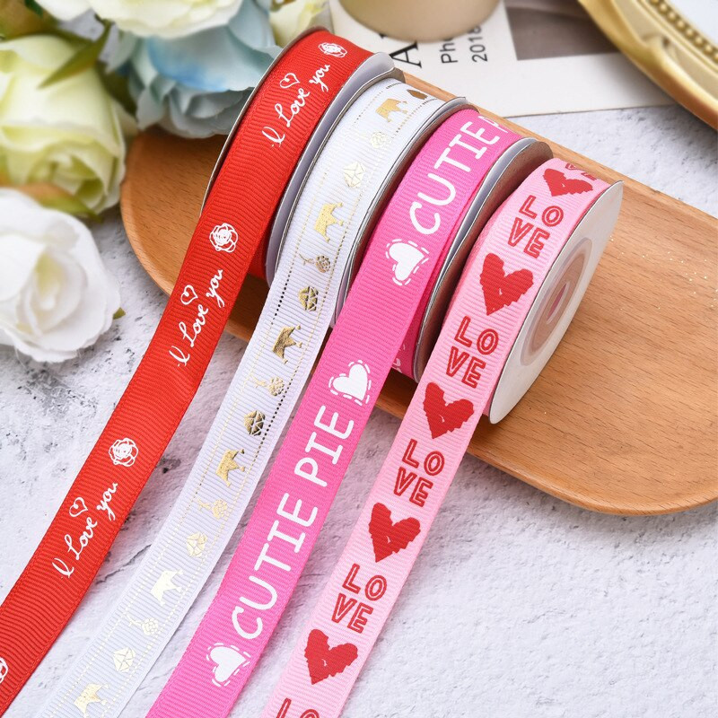 10Y/Rola Crveno Bijelo Ljubavno Srce Grosgrain Vrpce Sretno Valentinovo Vrpca za zamatanje poklona Buket cvijeća Remen Potrepštine za svadbe