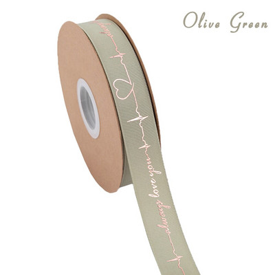 5 Yards Printed Always Love You Forever Grosgrain Κορδέλα Heartbeat Rose Golden Tape Δώρο γάμου Αγίου Βαλεντίνου Φιόγκος Χειροποίητη χειροτεχνία