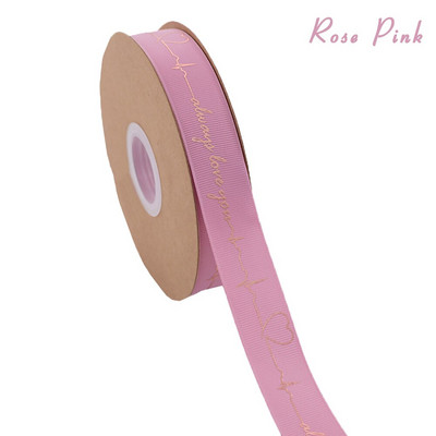 5 Yards Printed Always Love You Forever Grosgrain Κορδέλα Heartbeat Rose Golden Tape Δώρο γάμου Αγίου Βαλεντίνου Φιόγκος Χειροποίητη χειροτεχνία
