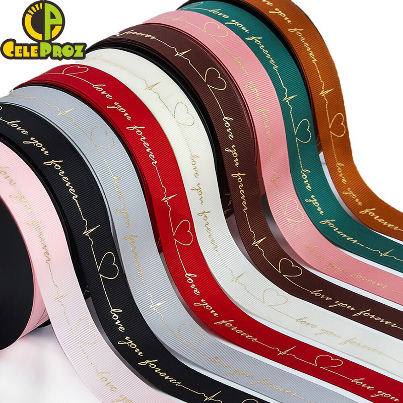 5 Yards Printed Always Love You Forever Grosgrain Κορδέλα Heartbeat Rose Golden Tape Δώρο γάμου Αγίου Βαλεντίνου Φιόγκος Χειροποίητη χειροτεχνία