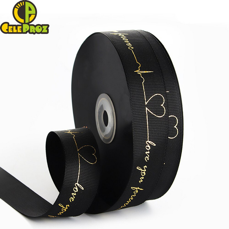 5 Yards Printed Always Love You Forever Grosgrain Κορδέλα Heartbeat Rose Golden Tape Δώρο γάμου Αγίου Βαλεντίνου Φιόγκος Χειροποίητη χειροτεχνία