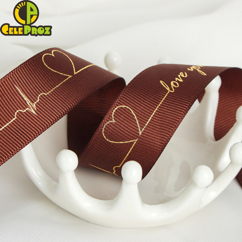 5 Yards Printed Always Love You Forever Grosgrain Κορδέλα Heartbeat Rose Golden Tape Δώρο γάμου Αγίου Βαλεντίνου Φιόγκος Χειροποίητη χειροτεχνία