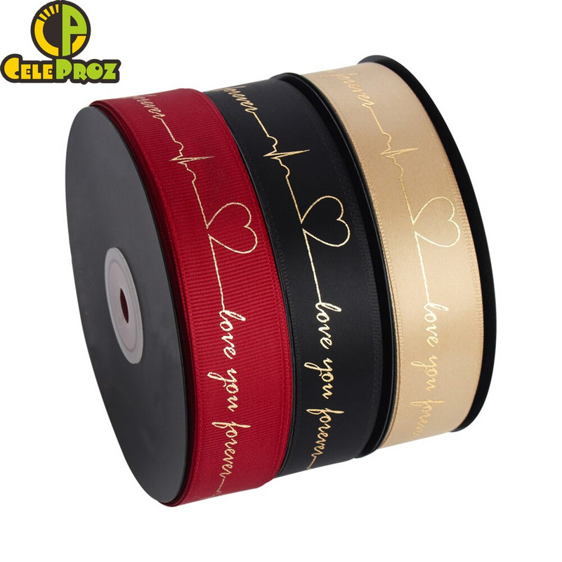 5 Yards Printed Always Love You Forever Grosgrain Κορδέλα Heartbeat Rose Golden Tape Δώρο γάμου Αγίου Βαλεντίνου Φιόγκος Χειροποίητη χειροτεχνία