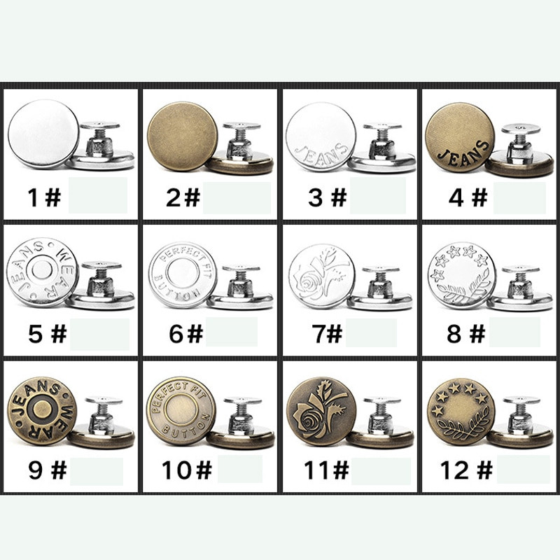 10 ks skrutkovacích bronzových kovových gombíkov na oblečenie, nohavice, džínsy, perfektne padnúce na nastavenie pásu, kovové gombíky na džínsy bez klincov so skrutkovačom