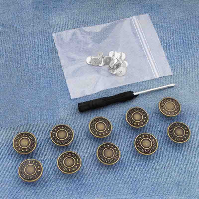 10 TK 17 mm teksanööbid Mehed Naised Õmblusvabad äravõetavad püksid Muuda vöökoha suurust nupud Kruvikeeraja saatmiseks tarvikud