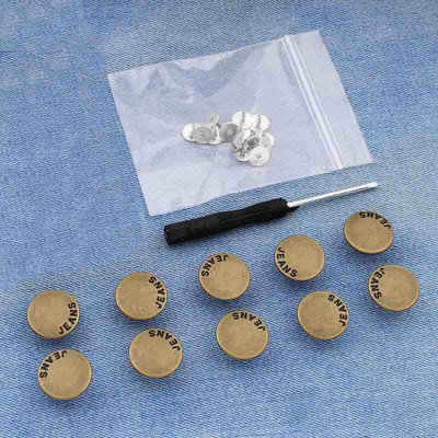 10 TK 17 mm teksanööbid Mehed Naised Õmblusvabad äravõetavad püksid Muuda vöökoha suurust nupud Kruvikeeraja saatmiseks tarvikud