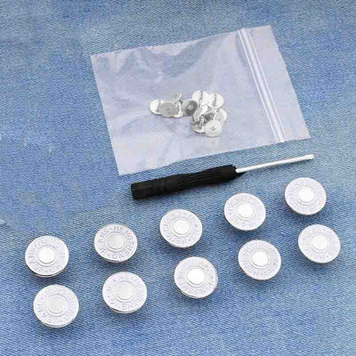 10 TK 17 mm teksanööbid Mehed Naised Õmblusvabad äravõetavad püksid Muuda vöökoha suurust nupud Kruvikeeraja saatmiseks tarvikud