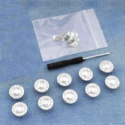 10 TK 17 mm teksanööbid Mehed Naised Õmblusvabad äravõetavad püksid Muuda vöökoha suurust nupud Kruvikeeraja saatmiseks tarvikud