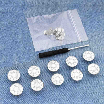 10 TK 17 mm teksanööbid Mehed Naised Õmblusvabad äravõetavad püksid Muuda vöökoha suurust nupud Kruvikeeraja saatmiseks tarvikud