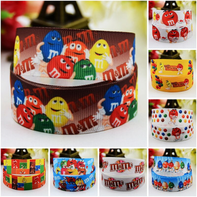 22mm 25mm 38mm 75mm Ruban satin M&M`s bean Cartoon Printed Grosgrain Ribbon προμήθειες ραπτικής αξεσουάρ μαλλιών X-00902 10 Yards