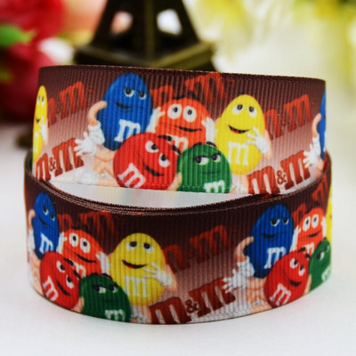 22mm 25mm 38mm 75mm Ruban satin M&M's bean Cartoon Printed Grosgrain Ribbon προμήθειες ραπτικής αξεσουάρ μαλλιών X-00902 10 Yards