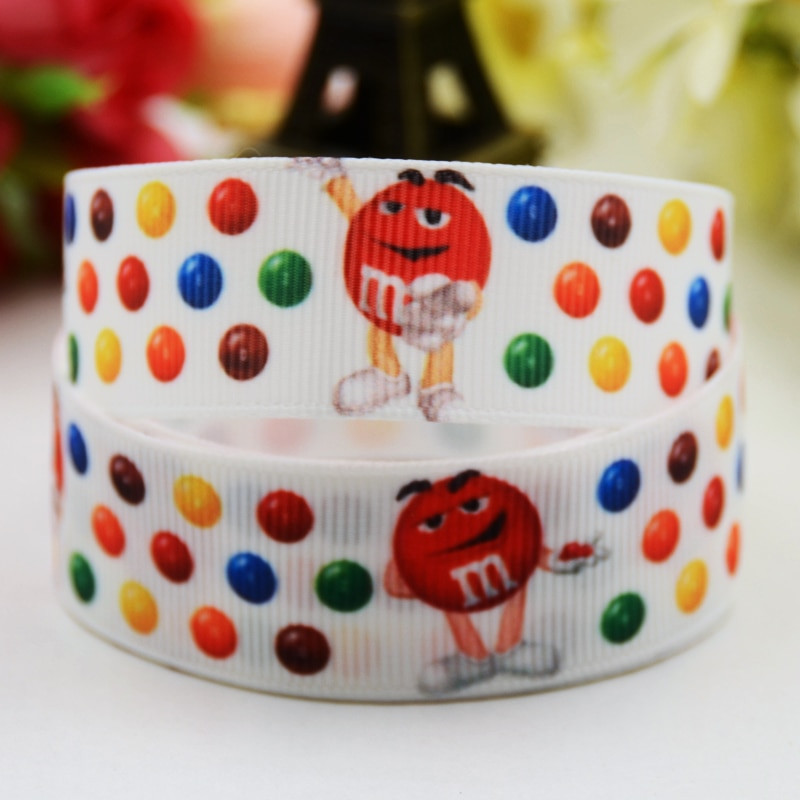 22mm 25mm 38mm 75mm Ruban satin M&M's bean Cartoon Printed Grosgrain Ribbon προμήθειες ραπτικής αξεσουάρ μαλλιών X-00902 10 Yards