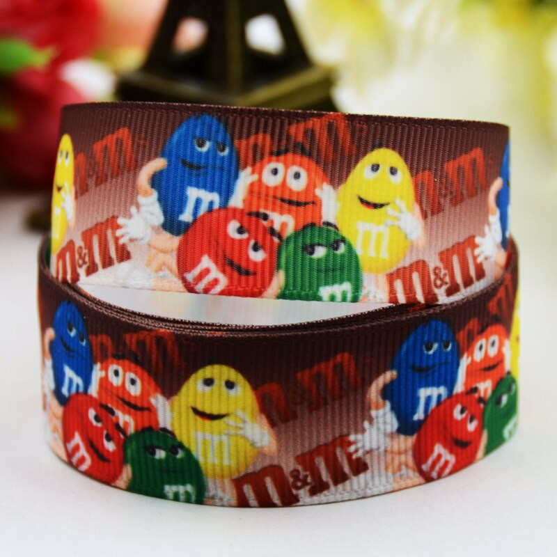22mm 25mm 38mm 75mm Ruban satin M&M's bean Cartoon Printed Grosgrain Ribbon προμήθειες ραπτικής αξεσουάρ μαλλιών X-00902 10 Yards
