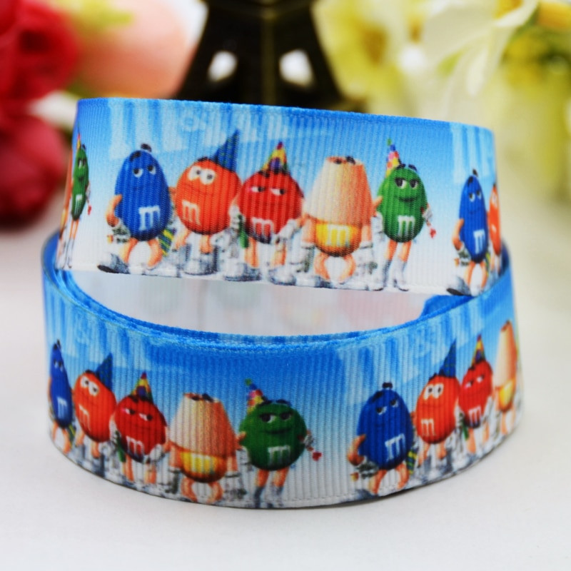 22mm 25mm 38mm 75mm Ruban satin M&M's bean Cartoon Printed Grosgrain Ribbon προμήθειες ραπτικής αξεσουάρ μαλλιών X-00902 10 Yards