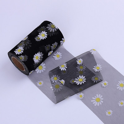 Panglici de imprimare cu crizanteme de 25 de metri și 60 mm Panglici din organza din dantelă pentru decorarea nunții Pachet cadou Artizanat cu arc artizanat manual