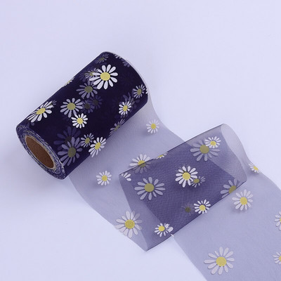 Panglici de imprimare cu crizanteme de 25 de metri și 60 mm Panglici din organza din dantelă pentru decorarea nunții Pachet cadou Artizanat cu arc artizanat manual