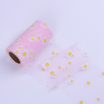 Panglici de imprimare cu crizanteme de 25 de metri și 60 mm Panglici din organza din dantelă pentru decorarea nunții Pachet cadou Artizanat cu arc artizanat manual