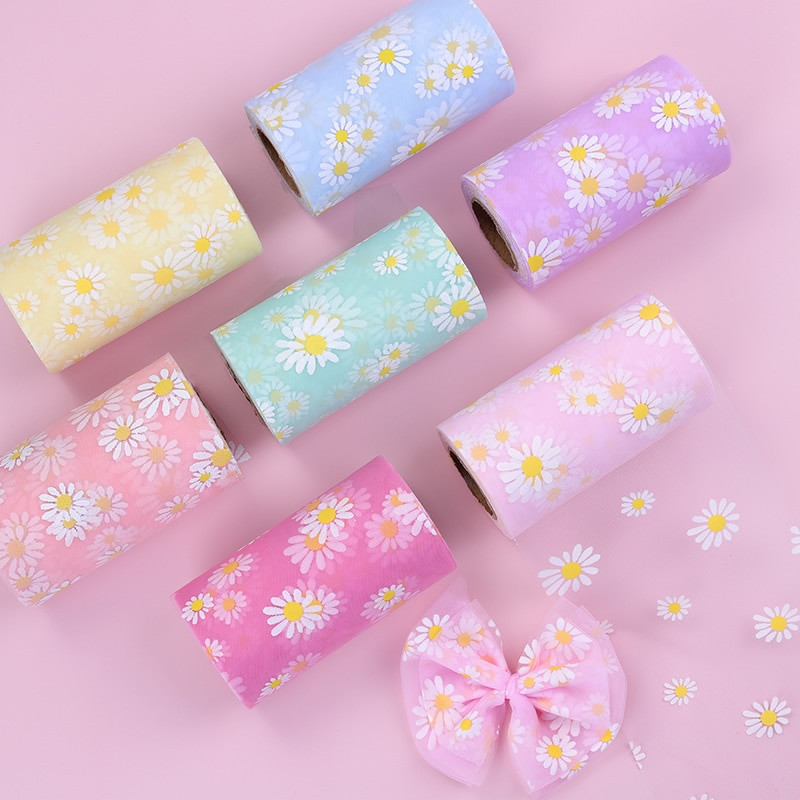 Panglici de imprimare cu crizanteme de 25 de metri și 60 mm Panglici din organza din dantelă pentru decorarea nunții Pachet cadou Artizanat cu arc artizanat manual