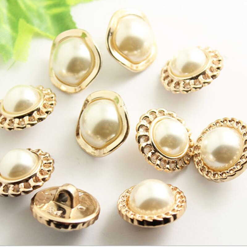 10 τεμ/σετ μεταλλικά χρυσά κουμπιά με μαργαριτάρια, DIY, που χρησιμοποιούνται για αξεσουάρ ρούχων, κατάλληλα για ράψιμο και διακόσμηση ρούχων