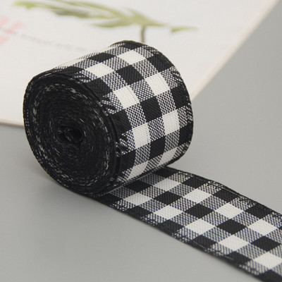 6M karirana vrpca Zamotavanje darova za Božićnu zabavu Vrpca s cvjetnim mašnama Bijela crna vrpca s bivoljim karirama Ukrasi za božićno drvce