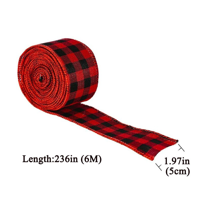 6M karirana vrpca Zamotavanje darova za Božićnu zabavu Vrpca s cvjetnim mašnama Bijela crna vrpca s bivoljim karirama Ukrasi za božićno drvce