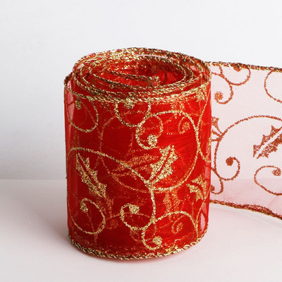 10 jardi/rola 63 mm svjetlucave božićne vrpce od organze, otisnute zvjezdice, pahuljice, za zamatanje poklona za božićno drvce