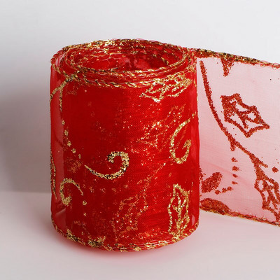 10 jardi/rola 63 mm svjetlucave božićne vrpce od organze, otisnute zvjezdice, pahuljice, za zamatanje poklona za božićno drvce