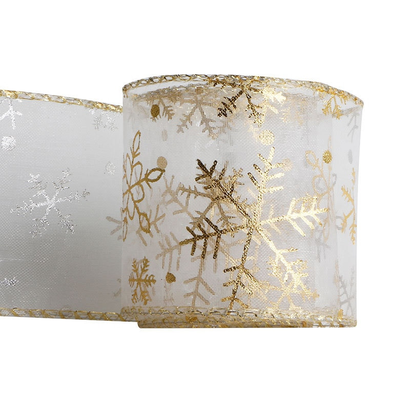 Κορδέλες 10 Yards/Roll 63mm Glitter Χριστουγεννιάτικη Οργάντζα Κορδέλες με στάμπα με νιφάδες χιονιού για συσκευασία δώρου διακόσμησης χριστουγεννιάτικου δέντρου