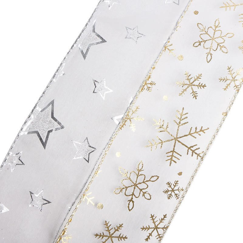 Κορδέλες 10 Yards/Roll 63mm Glitter Χριστουγεννιάτικη Οργάντζα Κορδέλες με στάμπα με νιφάδες χιονιού για συσκευασία δώρου διακόσμησης χριστουγεννιάτικου δέντρου