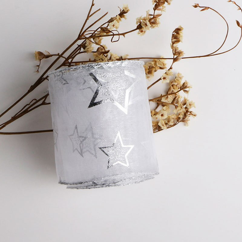 Κορδέλες 10 Yards/Roll 63mm Glitter Χριστουγεννιάτικη Οργάντζα Κορδέλες με στάμπα με νιφάδες χιονιού για συσκευασία δώρου διακόσμησης χριστουγεννιάτικου δέντρου