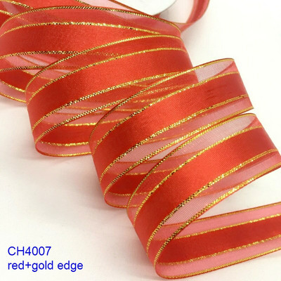 Χρυσό Ασημί Lurex Organza Σατέν Κορδέλα 2,2cm 10Y για Δώρο Floral Συσκευασία Χειροποίητο Craft Bows Party Wedding Christmas Deco