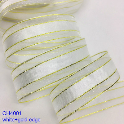 Χρυσό Ασημί Lurex Organza Σατέν Κορδέλα 2,2cm 10Y για Δώρο Floral Συσκευασία Χειροποίητο Craft Bows Party Wedding Christmas Deco