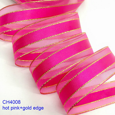 Χρυσό Ασημί Lurex Organza Σατέν Κορδέλα 2,2cm 10Y για Δώρο Floral Συσκευασία Χειροποίητο Craft Bows Party Wedding Christmas Deco