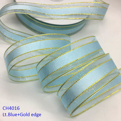 Χρυσό Ασημί Lurex Organza Σατέν Κορδέλα 2,2cm 10Y για Δώρο Floral Συσκευασία Χειροποίητο Craft Bows Party Wedding Christmas Deco
