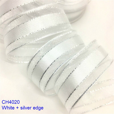 Χρυσό Ασημί Lurex Organza Σατέν Κορδέλα 2,2cm 10Y για Δώρο Floral Συσκευασία Χειροποίητο Craft Bows Party Wedding Christmas Deco