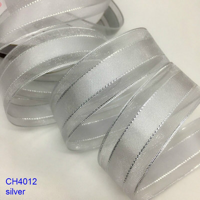 Χρυσό Ασημί Lurex Organza Σατέν Κορδέλα 2,2cm 10Y για Δώρο Floral Συσκευασία Χειροποίητο Craft Bows Party Wedding Christmas Deco