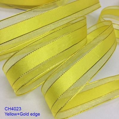 Χρυσό Ασημί Lurex Organza Σατέν Κορδέλα 2,2cm 10Y για Δώρο Floral Συσκευασία Χειροποίητο Craft Bows Party Wedding Christmas Deco