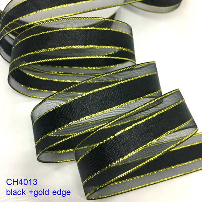 Χρυσό Ασημί Lurex Organza Σατέν Κορδέλα 2,2cm 10Y για Δώρο Floral Συσκευασία Χειροποίητο Craft Bows Party Wedding Christmas Deco