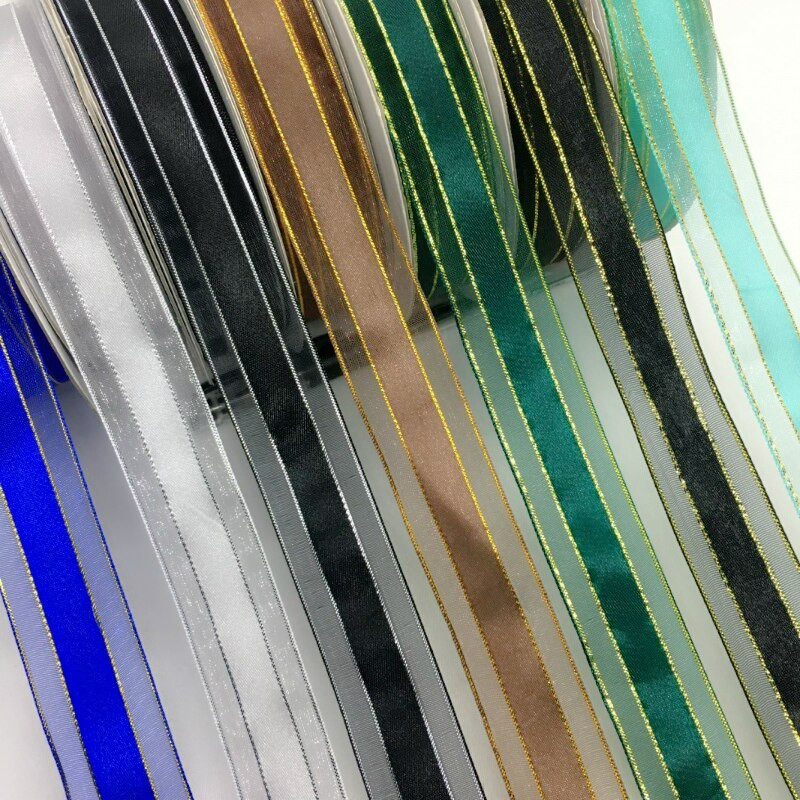 Kuldne hõbedane Lurex organza satiinlint 2,2 cm 10Y kingituseks lilledega pakkimiseks Käsitööna valmistatud vibud, pidulikud pulmad, jõulud