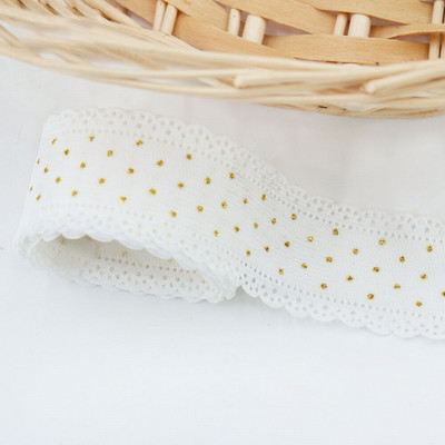 5 γιάρδες/ρολό 38mm κοτλέ κορδέλα δαντέλα χρυσές κουκκίδες κορδέλες για διακόσμηση Eid Mubarak Ραπτική χειροτεχνία Μαλλιά Φιόγκος Κλιπ Περιτύλιγμα δώρου