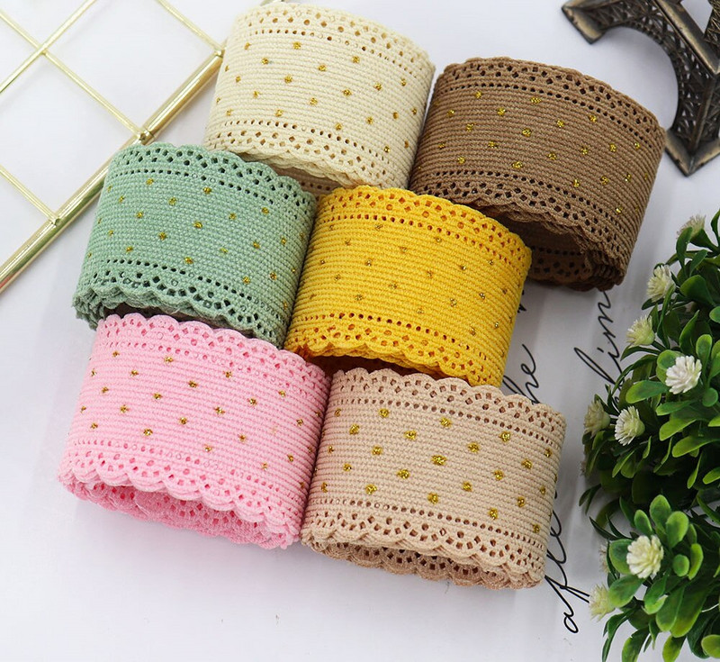 5 γιάρδες/ρολό 38mm κοτλέ κορδέλα δαντέλα χρυσές κουκκίδες κορδέλες για διακόσμηση Eid Mubarak Ραπτική χειροτεχνία Μαλλιά Φιόγκος Κλιπ Περιτύλιγμα δώρου